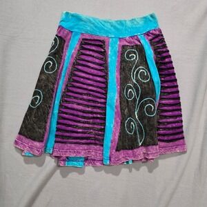 Rising International Boho Razor Cut Skirt Purple Turquoise Hippie Gypsy Festival